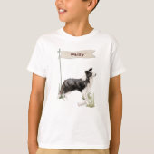 Eigen naam rand Collie Pet Dog T-shirt (Voorkant)
