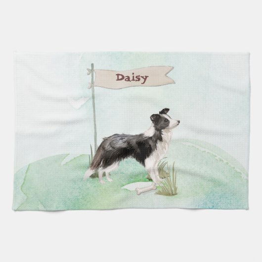 Eigen naam rand Collie Pet Dog Theedoek (Horizontaal)