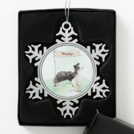 Eigen naam rand Collie Pet Dog Tin Sneeuwvlok Ornament