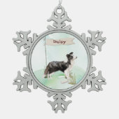 Eigen naam rand Collie Pet Dog Tin Sneeuwvlok Ornament (Voorkant)