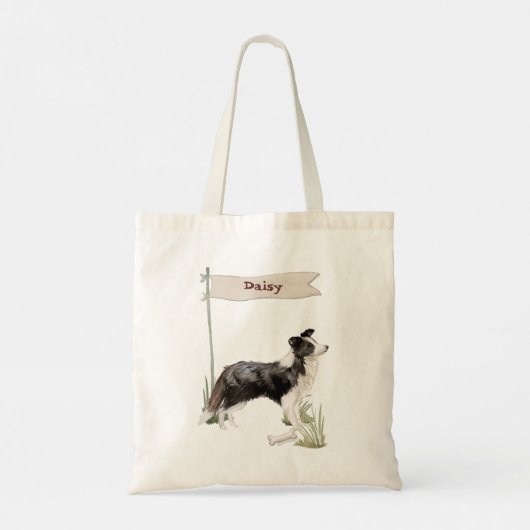 Eigen naam rand Collie Pet Dog Tote Bag (Achterkant)