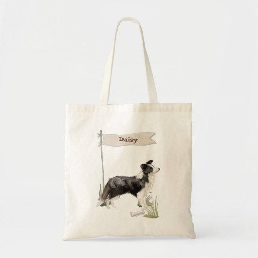Eigen naam rand Collie Pet Dog Tote Bag (Voorkant)