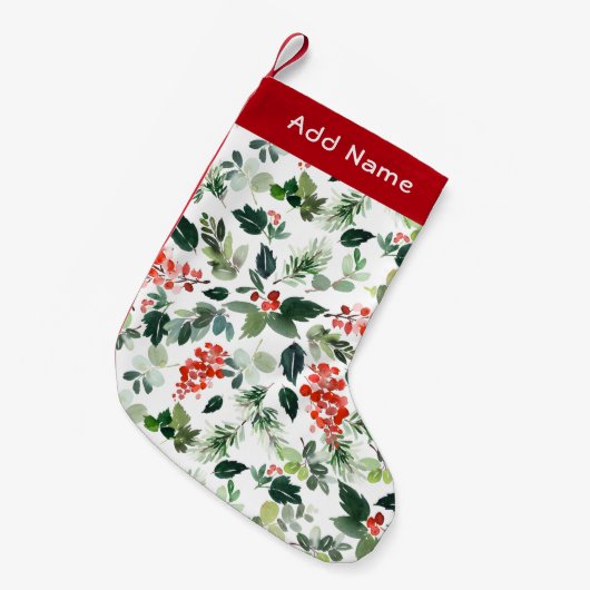 Eigen naam Red Berries Holiday Pattern Greenery Kleine Kerstsok (Voorkant (Hangend))