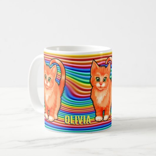 Eigen naam regenbogen en kitten Mok. KoffieMok (Voorkant links)
