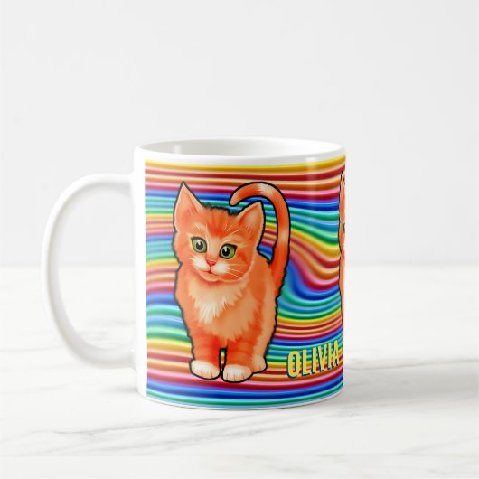 Eigen naam regenbogen en kitten Mok. KoffieMok (Links)