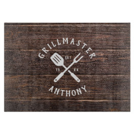 Eigen naam Retro GRILLMASTER Rustic Dark Wood Snijplank