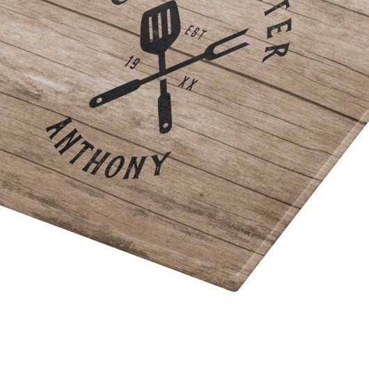 Eigen naam Retro GRILLMASTER Rustisch hout Snijplank (Hoek)