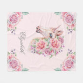 Eigen naam Robuuste Waterverf Floral Unicorn Girls Fleece Deken (Voorkant (Horizontaal))