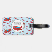 Eigen naam rode en blauwe vliegtuigpatroon bagagelabel (Achterkant horizontaal)