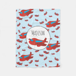 Eigen naam rode en blauwe vliegtuigpatroon fleece deken