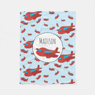 Eigen naam rode en blauwe vliegtuigpatroon fleece deken