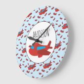 Eigen naam rode en blauwe vliegtuigpatroon grote klok (Hoek)