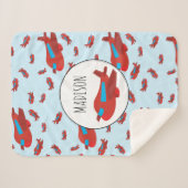 Eigen naam rode en blauwe vliegtuigpatroon sherpa deken (Voorkant (horizontaal))