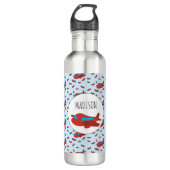 Eigen naam rode en blauwe vliegtuigpatroon waterfles (Voorkant)