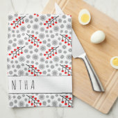 Eigen naam Rode grijze Scandinavian Floral Pattern Theedoek (Quarter Fold)