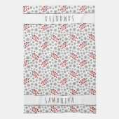 Eigen naam Rode grijze Scandinavian Floral Pattern Theedoek (Verticaal)