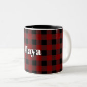 Eigen naam Rode Holiday Buffalo met kerstmis Tweekleurige Koffiemok (Voorkant rechts)