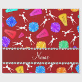 Eigen naam rode kernotenpompomen cadeaupapier (Vlak)