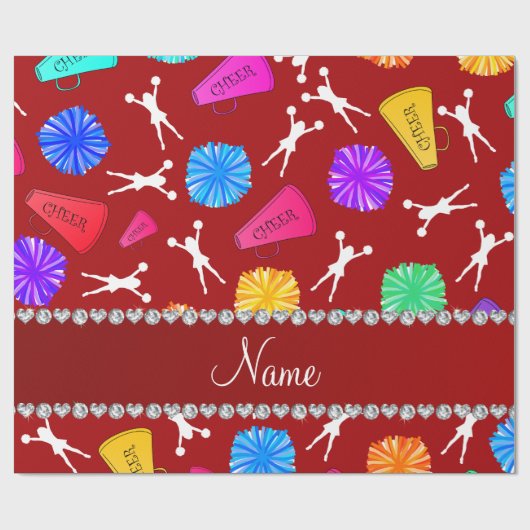 Eigen naam rode kernotenpompomen cadeaupapier (Vlak)