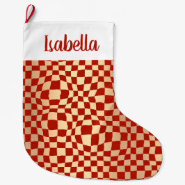 Eigen naam: rood en goudcontrollerpatroon grote kerstsok