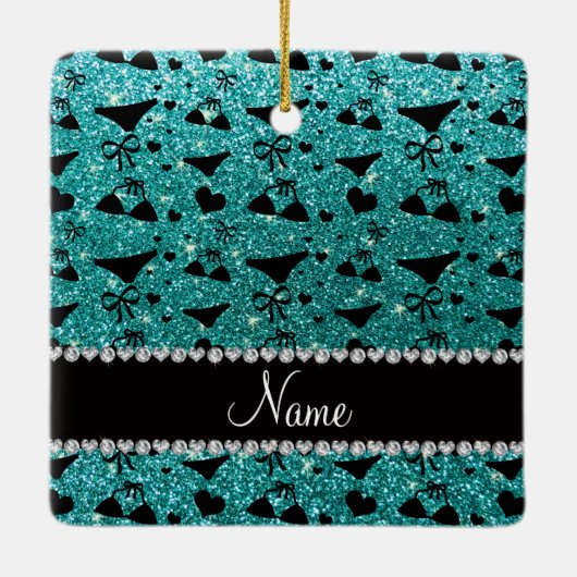 Eigen naam roodbruine glitter bikini bogen keramisch ornament (Achterkant)