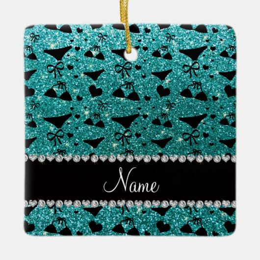 Eigen naam roodbruine glitter bikini bogen keramisch ornament (Voorkant)