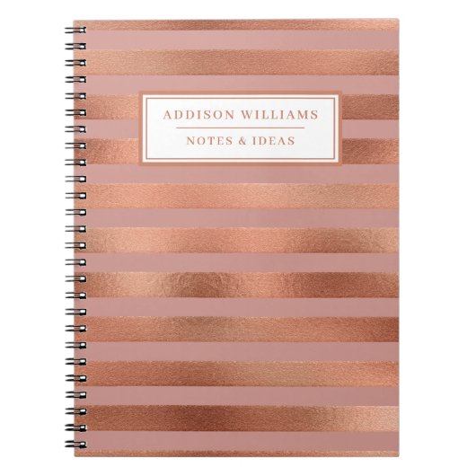 Eigen naam Roos Gold Foil Pink Stripe Pattern Notitieboek (Voorkant)