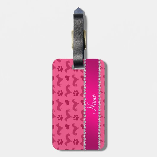 Eigen naam roze dachshunds hekken poten bagagelabel (Achterkant verticaal)