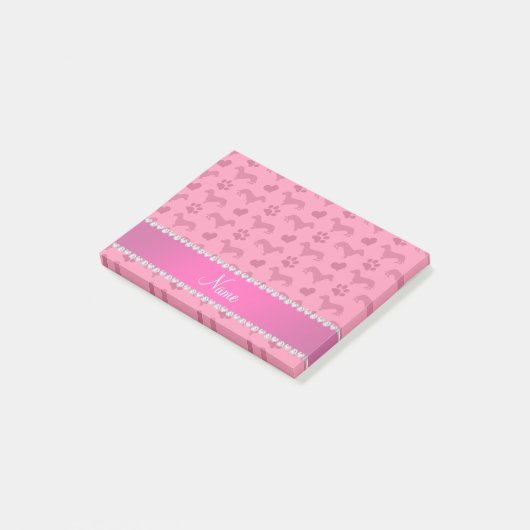 Eigen naam roze dachshunds hekken poten post-it® notes (Schuin)