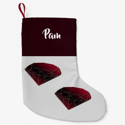 Eigen naam ruby rode edelstenen kleine kerstsok (Voorkant)