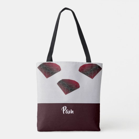 Eigen naam ruby rode edelstenen tote bag (Achterkant)