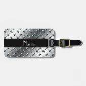 Eigen naam ruitstaal bord zwarte band bagagelabel (Voorkant horizontaal)