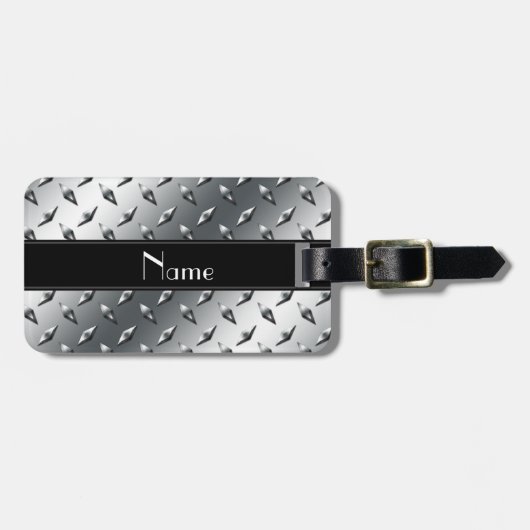 Eigen naam ruitstaal bord zwarte band bagagelabel (Voorkant horizontaal)