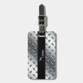 Eigen naam ruitstaal bord zwarte band bagagelabel (Voorkant verticaal)