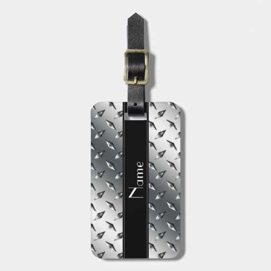 Eigen naam ruitstaal bord zwarte band bagagelabel (Voorkant verticaal)