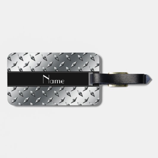 Eigen naam ruitstaal bord zwarte band bagagelabel (Achterkant horizontaal)