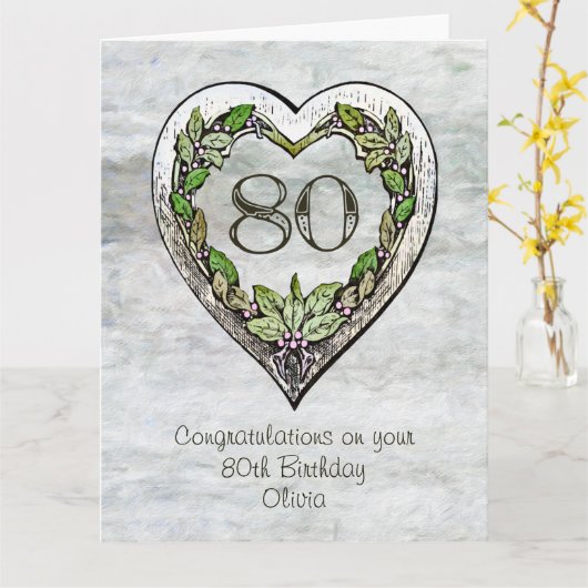 Eigen naam Rustic 80e verjaardag Kaart (Gele Bloem)