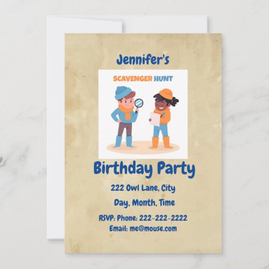Eigen naam Scavenger Hunt Birthday Uitnodiging (Achterkant)