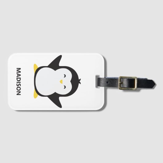 Eigen naam schattig pinguïn bagagelabel (Voorkant (horizontaal))