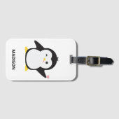 Eigen naam schattig pinguïn bagagelabel (Voorkant (horizontaal))