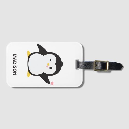 Eigen naam schattig pinguïn bagagelabel (Voorkant (horizontaal))