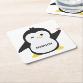 Eigen naam schattig pinguïn onderzetter (Schuin)