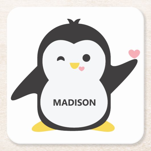 Eigen naam schattig pinguïn onderzetter (Voorkant)