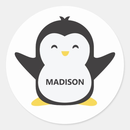 Eigen naam schattige pinguïnstickers ronde sticker (Voorkant)