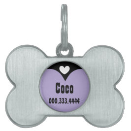 Eigen naam Silver Dog Label PAARS WHITE Hearts Huisdieren Naamplaatje