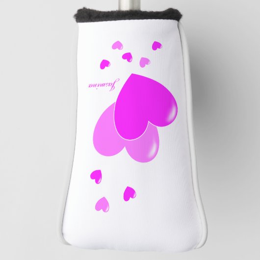 Eigen naam Sjabloon Feminine roze harten op wit Golfheadcover (Draai 90)