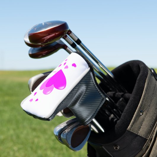 Eigen naam Sjabloon Feminine roze harten op wit Golfheadcover (Insitu)