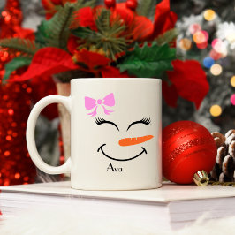Eigen naam Snowman Snowgirl Pink Bow Koffiemok