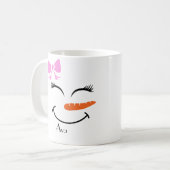 Eigen naam Snowman Snowgirl Pink Bow Koffiemok (Voorkant links)