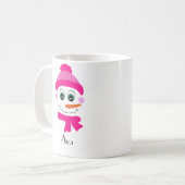 Eigen naam Snowman Snowgirl Roze Pet en Scarf Koffiemok (Voorkant links)